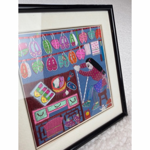 Small Framed Colorful Embroidered Shoemaker Wall Art - Picture 7 of 9